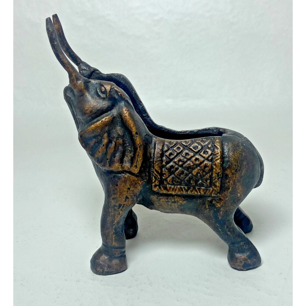 Vintage Cast Iron Elephant Figurine Paper‎ Weight Pen Scissor Holder Planter